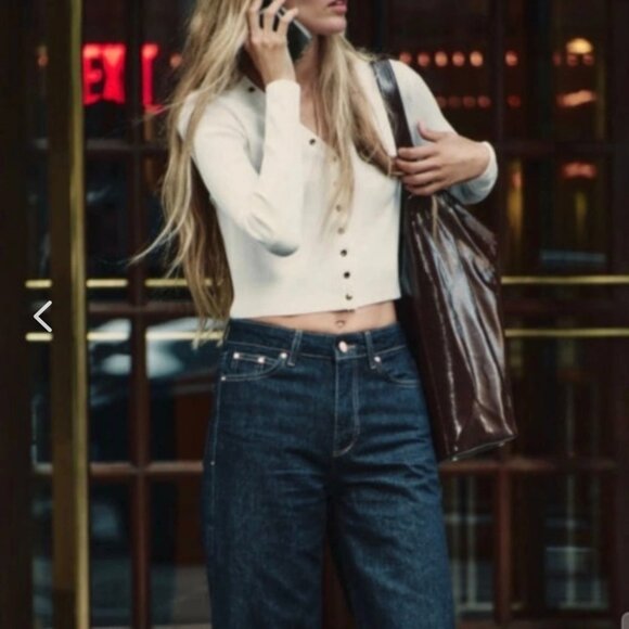 NWOT Zara Cropped Knit Cardigan Woman's sz S Cream Textured Snap Buttons - Picture 9 of 9